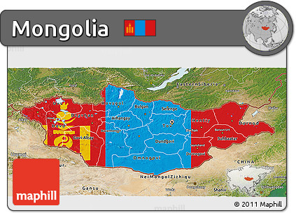 Flag 3D Map of Mongolia, satellite outside