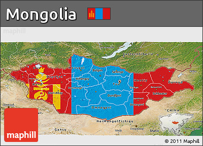 Flag 3D Map of Mongolia, satellite outside