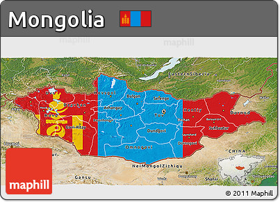 Flag 3D Map of Mongolia, satellite outside