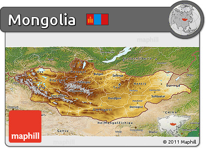 Physical 3D Map of Mongolia, satellite outside