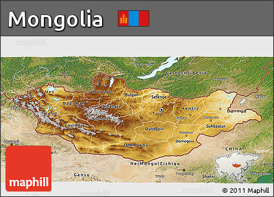 Physical 3D Map of Mongolia, satellite outside