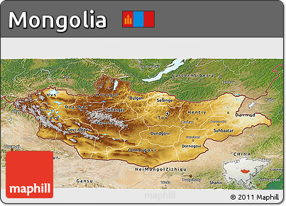 Physical 3D Map of Mongolia, satellite outside