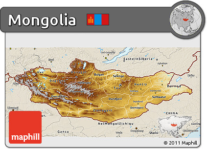 Physical 3D Map of Mongolia, shaded relief outside