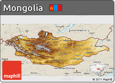 Physical 3D Map of Mongolia, shaded relief outside
