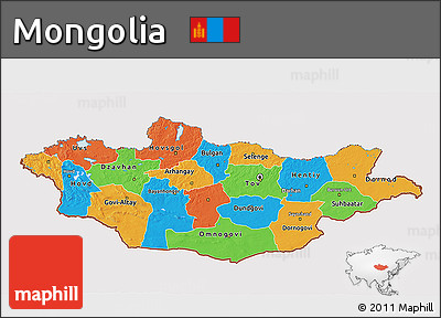 Political 3D Map of Mongolia, cropped outside