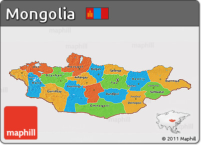 Political 3D Map of Mongolia, cropped outside