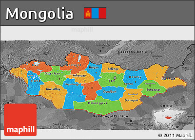 Political 3D Map of Mongolia, darken, desaturated