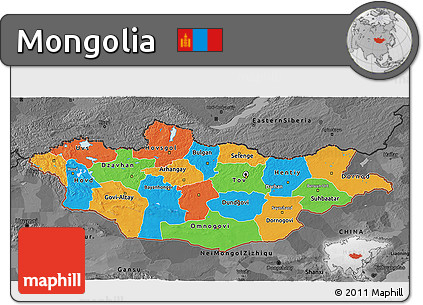 Political 3D Map of Mongolia, darken, desaturated