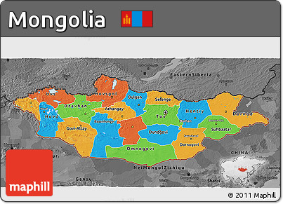 Political 3D Map of Mongolia, darken, desaturated