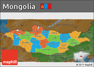 Political 3D Map of Mongolia, darken