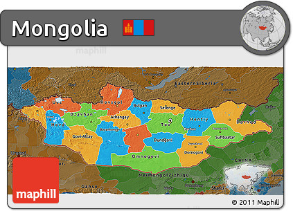 Political 3D Map of Mongolia, darken