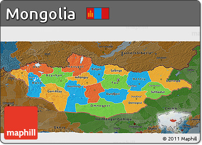 Political 3D Map of Mongolia, darken