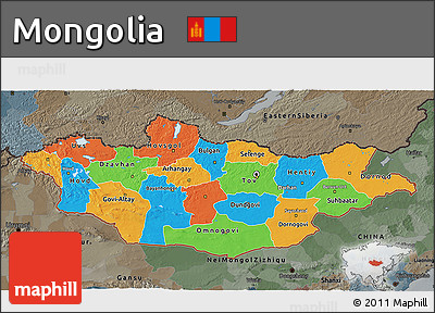 Political 3D Map of Mongolia, darken, semi-desaturated