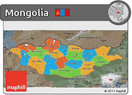 Political 3D Map of Mongolia, darken, semi-desaturated