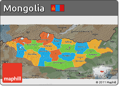 Political 3D Map of Mongolia, darken, semi-desaturated