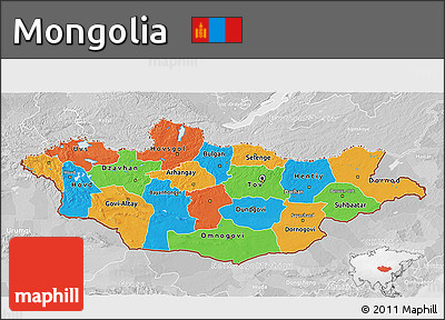 Political 3D Map of Mongolia, lighten, desaturated