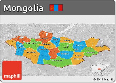 Political 3D Map of Mongolia, lighten, desaturated