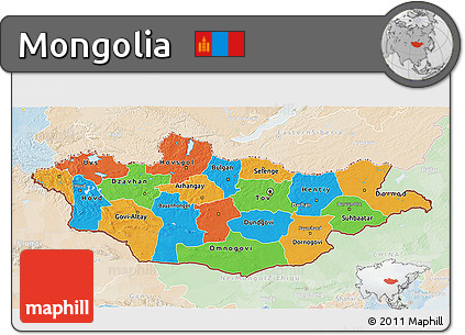 Political 3D Map of Mongolia, lighten