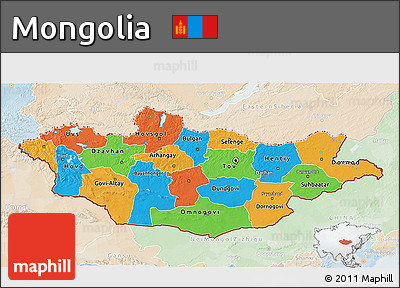 Political 3D Map of Mongolia, lighten