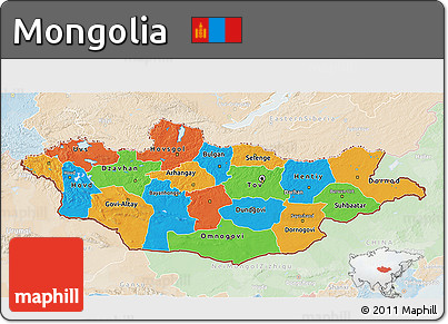 Political 3D Map of Mongolia, lighten