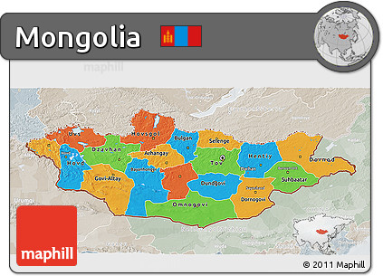 Political 3D Map of Mongolia, lighten, semi-desaturated