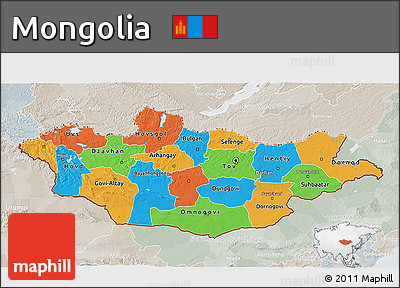 Political 3D Map of Mongolia, lighten, semi-desaturated