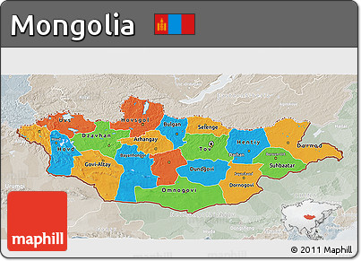 Political 3D Map of Mongolia, lighten, semi-desaturated