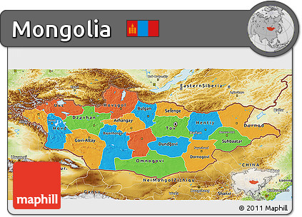 Political 3D Map of Mongolia, physical outside