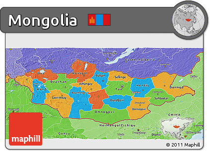 Political 3D Map of Mongolia, political shades outside