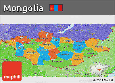 Political 3D Map of Mongolia, political shades outside