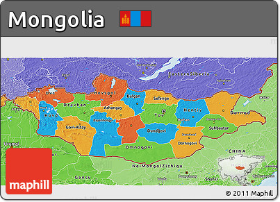 Political 3D Map of Mongolia, political shades outside