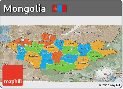 Political 3D Map of Mongolia, semi-desaturated