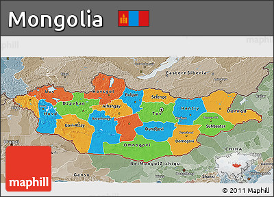 Political 3D Map of Mongolia, semi-desaturated