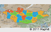 Political 3D Map of Mongolia, semi-desaturated