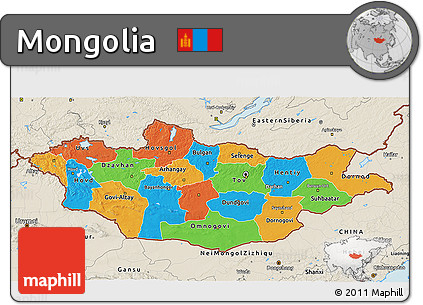 Political 3D Map of Mongolia, shaded relief outside