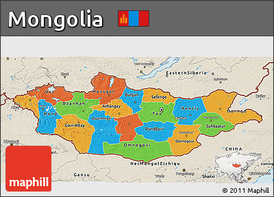 Political 3D Map of Mongolia, shaded relief outside