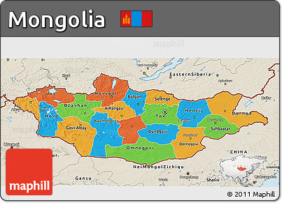 Political 3D Map of Mongolia, shaded relief outside