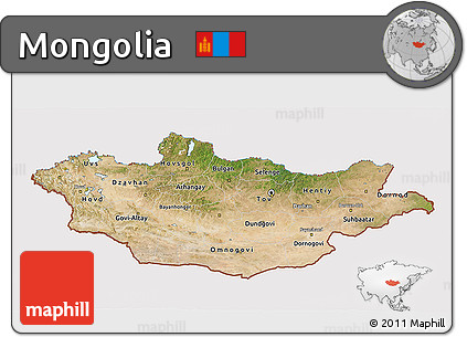 Satellite 3D Map of Mongolia, cropped outside