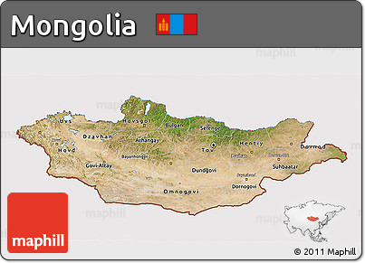 Satellite 3D Map of Mongolia, cropped outside