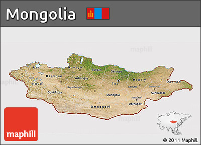 Satellite 3D Map of Mongolia, cropped outside