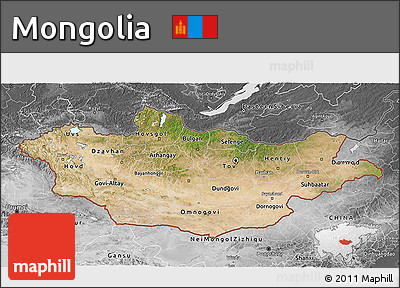Satellite 3D Map of Mongolia, desaturated