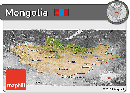 Satellite 3D Map of Mongolia, desaturated