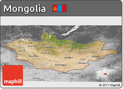Satellite 3D Map of Mongolia, desaturated