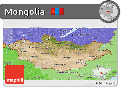 Satellite 3D Map of Mongolia, political shades outside
