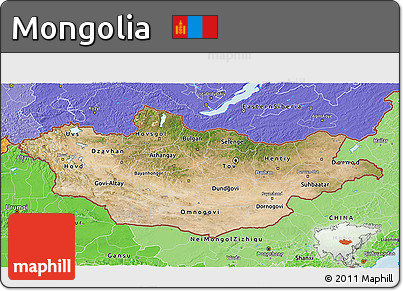 Satellite 3D Map of Mongolia, political shades outside
