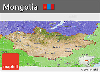 Satellite 3D Map of Mongolia, political shades outside