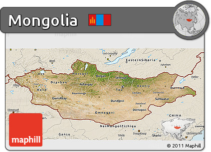 Satellite 3D Map of Mongolia, shaded relief outside