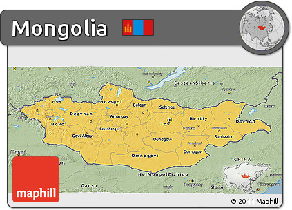 Savanna Style 3D Map of Mongolia