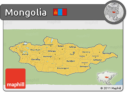 Savanna Style 3D Map of Mongolia, single color outside