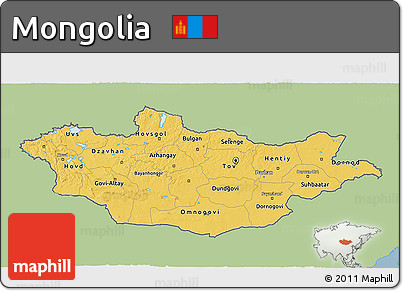 Savanna Style 3D Map of Mongolia, single color outside
